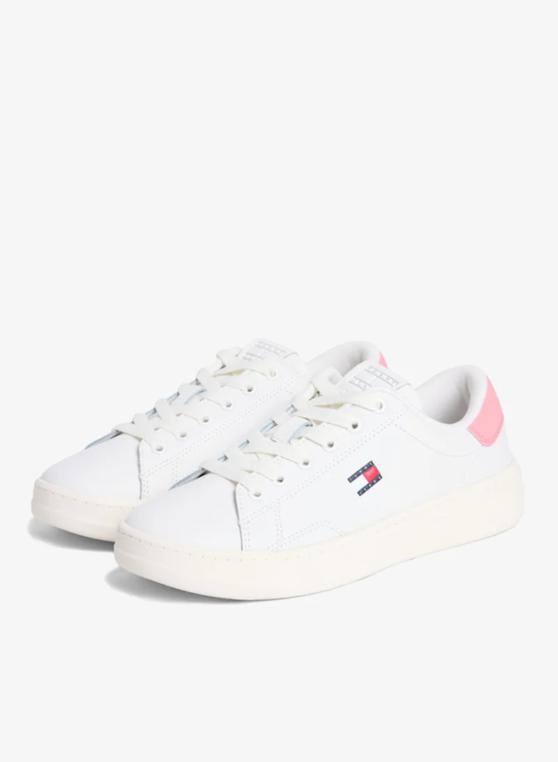 Tommy Jeans Ecru/Enchanted Pink Debossed Logo Cupsole Trainers With Leather for Women | Best Price UAE